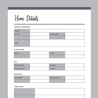 Printable Important Home Details Template - Grey