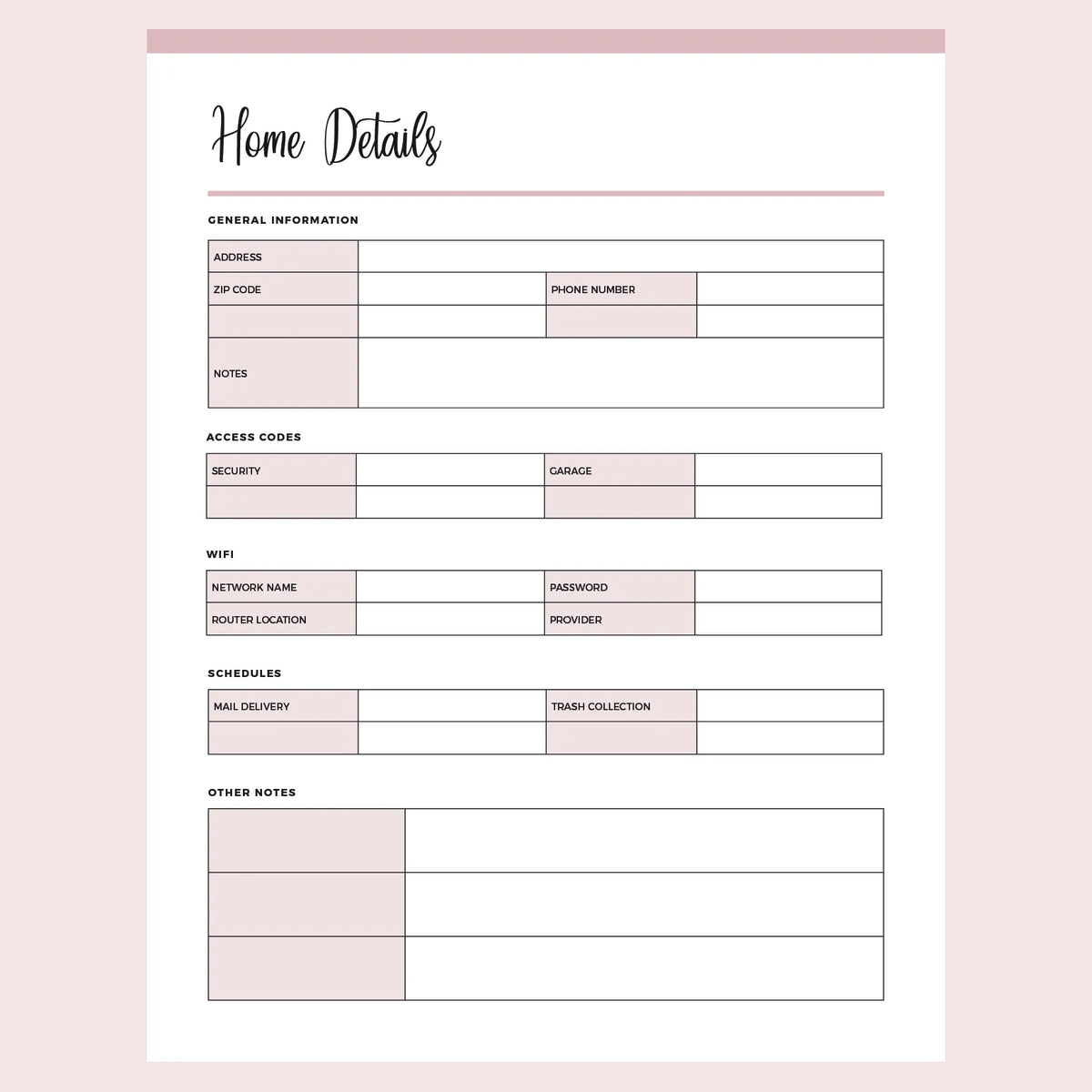 Printable Important Home Details Template | Instant Download PDF – Plan ...