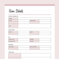 Printable Important Home Details Template - Pink