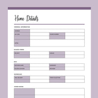 Printable Important Home Details Template - Purple