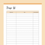 Printable Important Prayer List - Orange