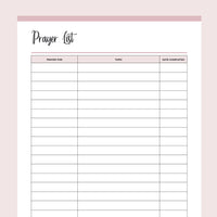Printable Important Prayer List - Pink