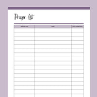 Printable Important Prayer List - Purple