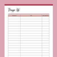 Printable Important Prayer List - Red