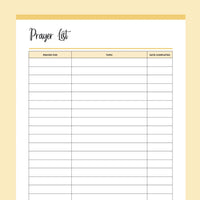 Printable Important Prayer List - Yellow