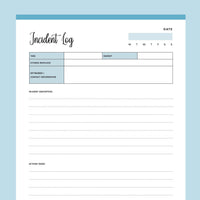 Printable Incident Log - Blue