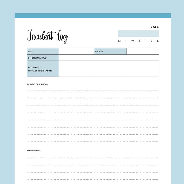 Printable Incident Log | Instant Download PDF | A4 and US Letter Sizes ...