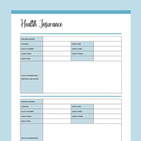 Printable Insurance Information Templates - Blue