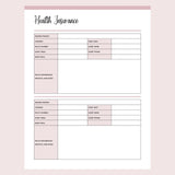 Printable Insurance Information Templates - Page 1