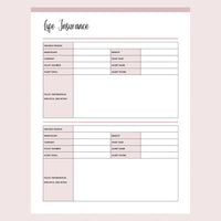 Printable Insurance Information Templates - Page 2