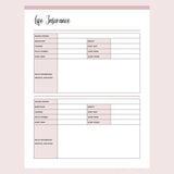 Printable Insurance Information Templates - Page 2