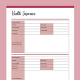 Printable Insurance Information Templates - Red