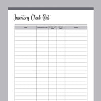 Printable Inventory Check-Out Tracking Form - Grey