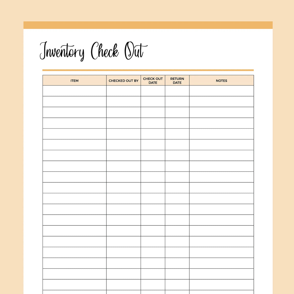 Printable Inventory CheckOut Tracking Form Instant download PDF A4