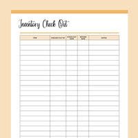 Printable Inventory Check-Out Tracking Form - Orange