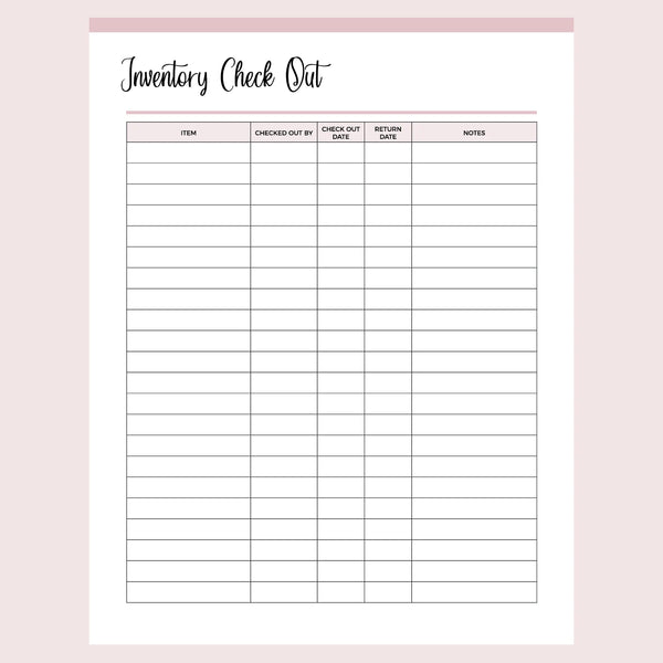 Printable Inventory Check-Out Tracking Form