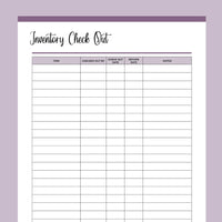 Printable Inventory Check-Out Tracking Form - Purple