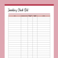 Printable Inventory Check-Out Tracking Form - Red