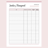 Printable Inventory Sheet - Pink Overview