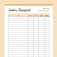 Printable Inventory Sheet - Orange