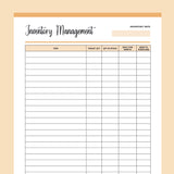 Printable Inventory Sheet - Orange