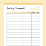 Printable Inventory Sheet - Yellow