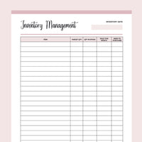 Printable Inventory Sheet - Pink