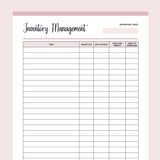 Printable Inventory Sheet - Pink