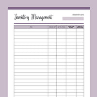 Printable Inventory Sheet - Purple