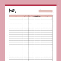 Printable Kitchen Inventory Tracker - Red