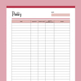 Printable Kitchen Inventory Tracker - Red