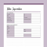 Printable Kitten Information Template - Purple