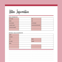 Printable Kitten Information Template - Red