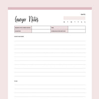 Printable Lawyer Notes - Pink