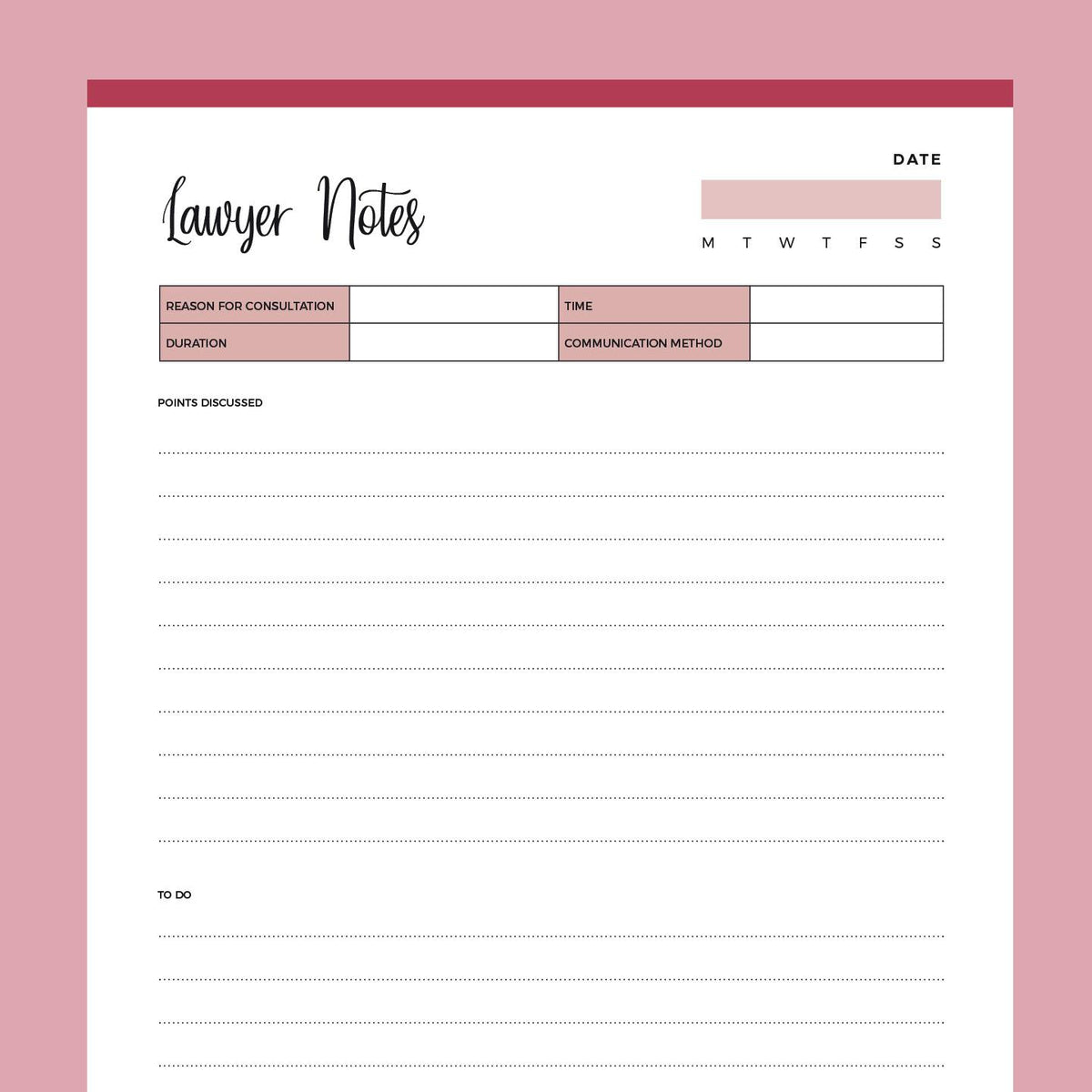 Legal Note Layout Printable Lawyer Notes | Instant Download PDF | US Letter & A4 Sizes ...