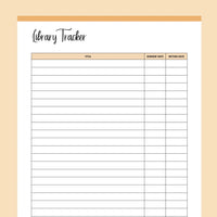 Printable Library Book Borrowing Tracker - Orange