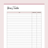 Printable Library Book Borrowing Tracker - Pink