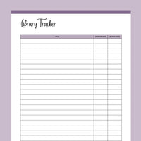Printable Library Book Borrowing Tracker - Purple