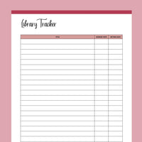 Printable Library Book Borrowing Tracker - Red
