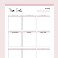 Printable Life Goal Categories Template - Pink