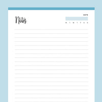 Printable Lined Notes Pages - Blue