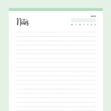 Printable Lined Notes Pages - Green