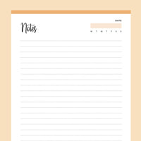 Printable Lined Notes Pages - Orange