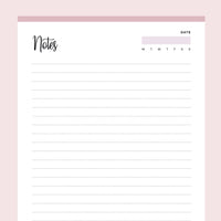 Printable Lined Notes Pages - Pink