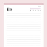 Printable Lined Notes Pages - Pink