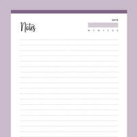 Printable Lined Notes Pages - Purple