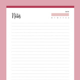 Printable Lined Notes Pages - Red