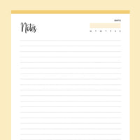 Printable Lined Notes Pages - Yellow