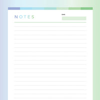 Printable Lined Notes for Kid - Green and Blue Rainbow