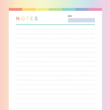 Printable Lined Notes for Kid - Rainbow